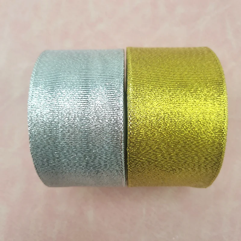 (25 Yards/roll) 2'' 50mm Gold And Silver Christmas Gift Packaging Metallic Ribbon High Quality Wedding Shiny Ribbon