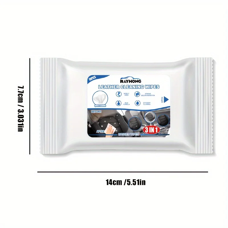 3in1 Car Leather And Seat Interior Cleaning Wipes Clean Decontamination Free Water Car Interior Clean Wipes 10pcs/pack