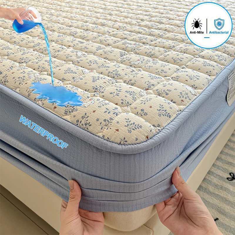 Funda de colchón impermeable, antibacteriana y antiácaros, sábana ajustable suave, antideslizante y silenciosa, protector de colchón para todas las estaciones, individual/doble