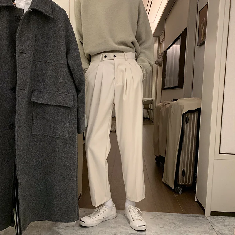 

Straight Trousers Korean Simple Male Style Pants Points Solid Loose Nine Prowow Suit 2021 All-match Men Spring