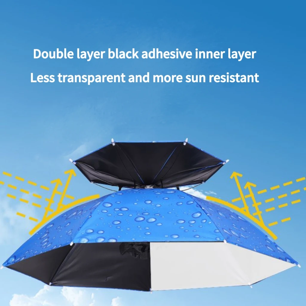 Fishing Umbrella Portable Folding Double-layer Windproof UV-proof Head-mounted Sunshade Hat Camping Shade Umbrella Hat