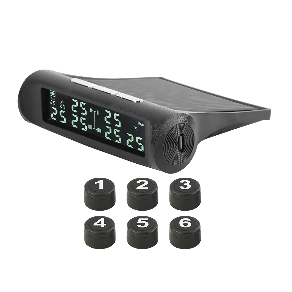 LCD Display Tire Tyre Pressure Monitoring Alarm System AN-07 Solar Truck TPMS Monitor External Pressure Sensor