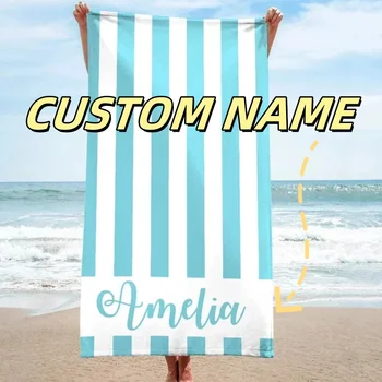 Asciugamani da spiaggia a righe Nome personalizzato Asciugamano da spiaggia Asciugamano da spiaggia in microfibra stampato in 3D Asciugamano da bagno personalizzato ad asciugatura rapida che assorbe l'acqua 1