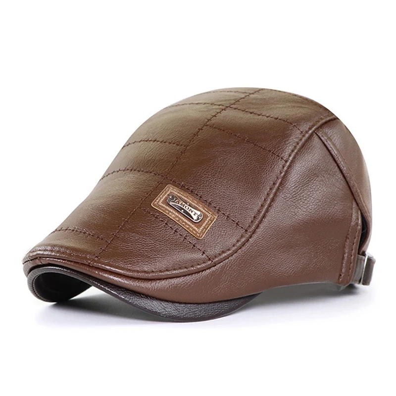 Leather Berets Hat Men Classic Office Caps Adjustable Buckle Beret Comfortable Retro Hats Autumn Winter Golf Cap golf caps