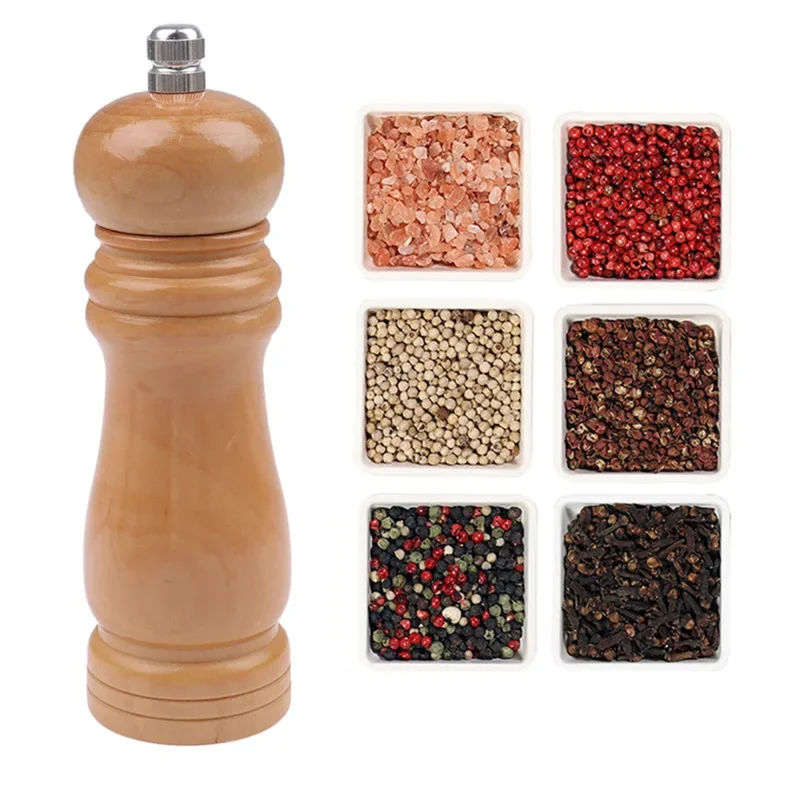 5/8/10 Inch Solid Wood Salt and Pepper Mills Spice Grain Grinder with Adjustable Ceramic Grinding Core Kitchen Tools Mills