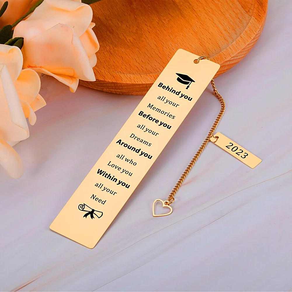 Custom Engraved Inspirational Phrases Bookmark Stainless Steel Book Mark Personalised Heart Tassel Pendant Jewelry for Students spark 3 students book