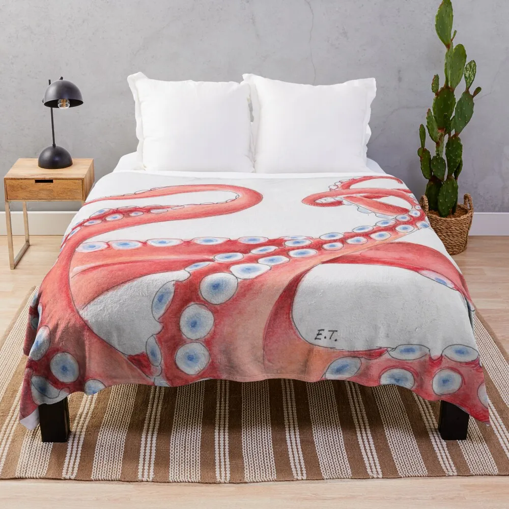 

Red Tentacles Octopus Kraken Watercolor Ink dance Beach Exotic Throw Blanket Personalized Gift Soft Plaid Soft Beds Nap Blankets