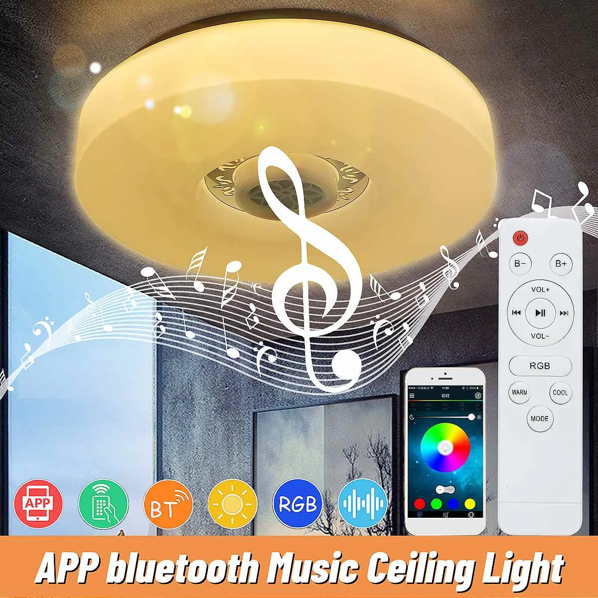 

34CM Modern RGB LED Ceiling Light Home Lighting APP bluetooth Speaker Music Light Bedroom Smart Ceiling Lamp With Remote Control