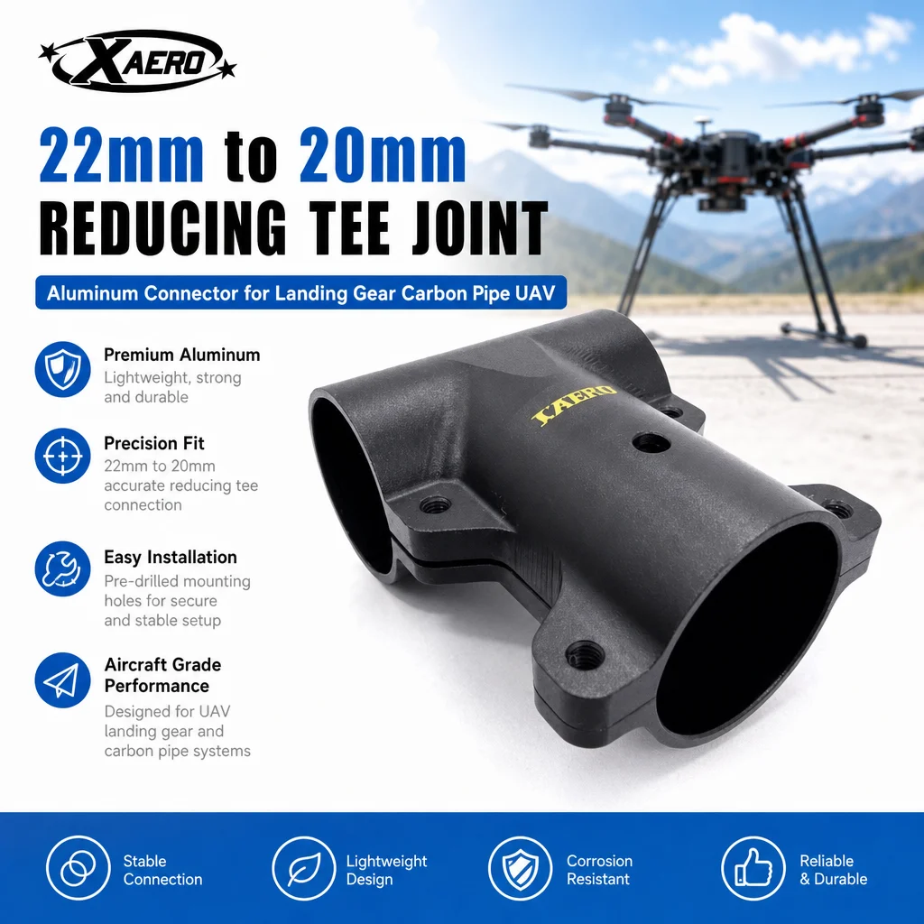 XAERO 22mm auf 20mm Reduzier-T-Stück Aluminiumverbinder für Landegestell-Karbonrohr UAV