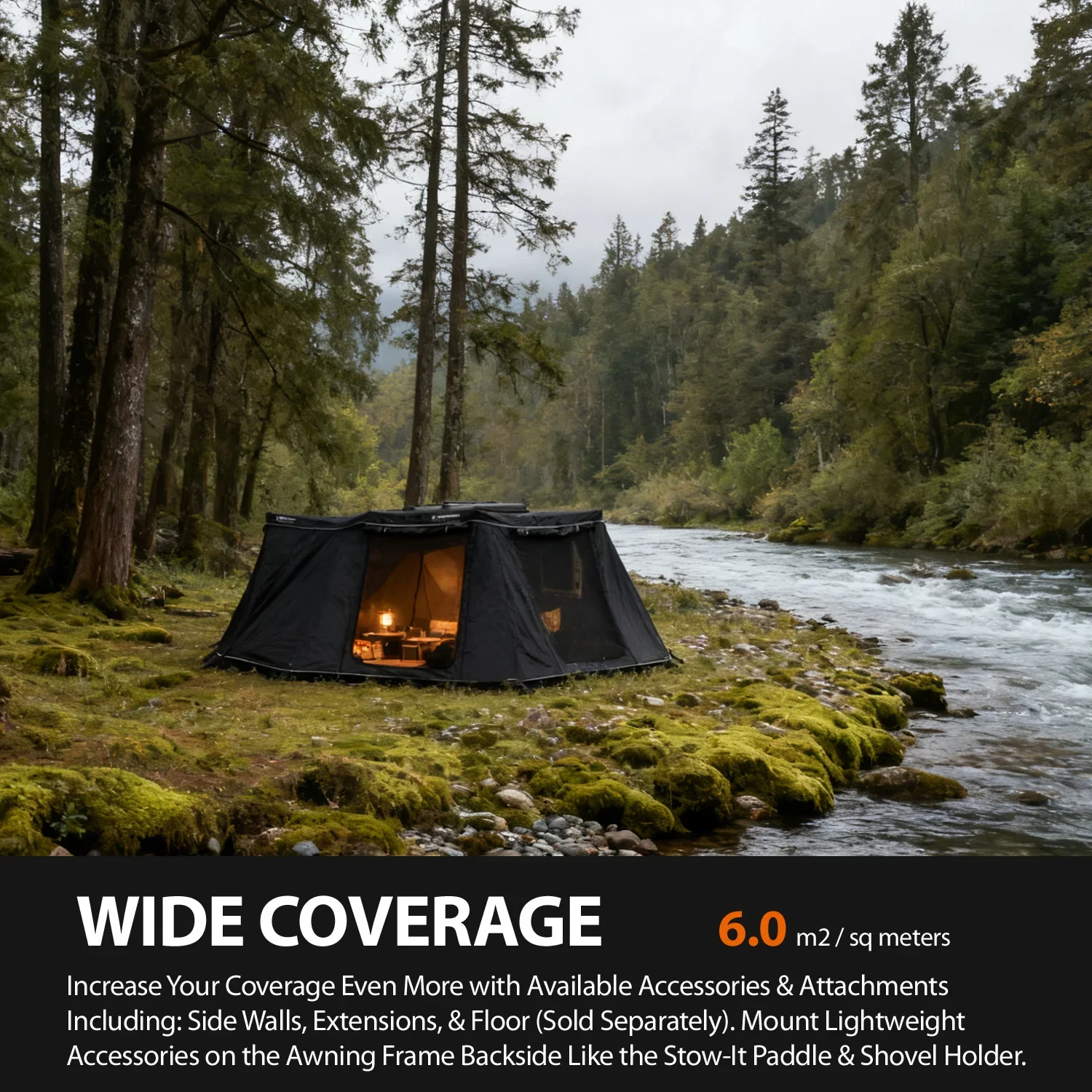 XL Camping Car SUV Roof Tent Free Standing 270 Degree with Foxwing Awning Annex Room Sidewall Cover for Outdoor Travel