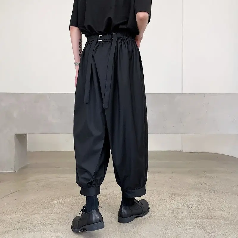UMI MAO Yamamoto Style Personality Pleated Beam Mouth Tie Dark Trend Nine-point Pants Men Women Pantalones Hombre wide leg pants