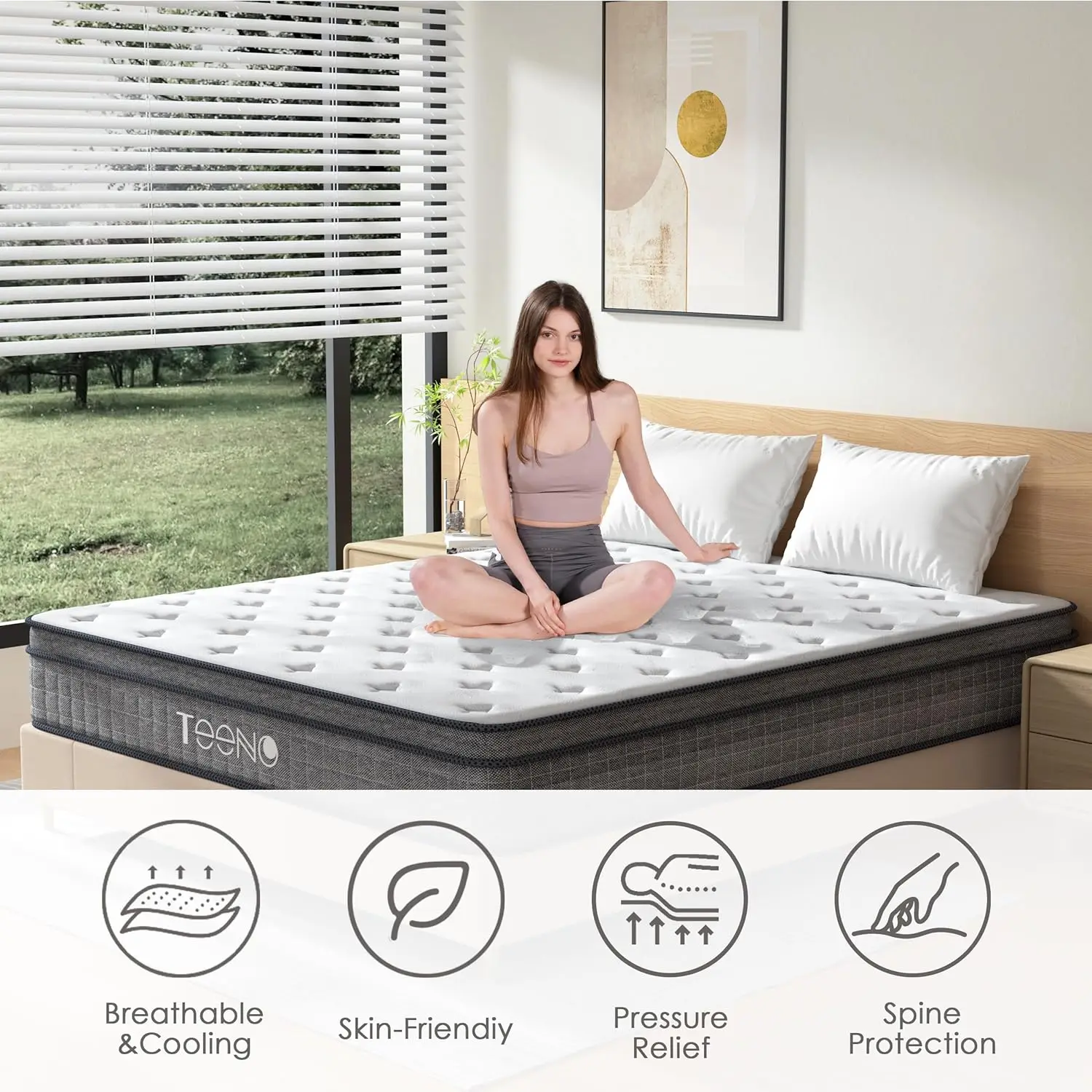 12 Inch Queen Size Mattress in a Box, Memory Foam Hybrid Mattresses with Pocket Coils Springs, Medium Firm, Motion Isolation