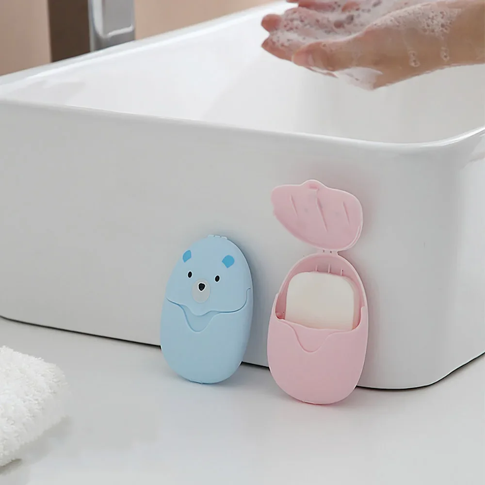 50Pcs Portable Disposable Cleaning Soap Paper New Cartoon Bear Travel Cute Soap Sheets Jabon  Savon Soap Tablets 3