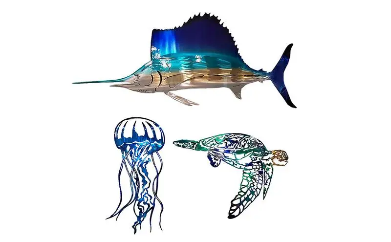 

Metal Wall Art Hanging 3D Sculpture Turtle Jellyfish Round Iron Modern Tree Wall Ornament For Bedroom Indoor Outdoor Home Decor
