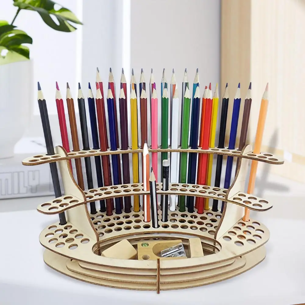 Writing Pen Storage Rack Paintbrush Organizer Wooden Paint Brush Holder with 140 Holes Organizer Stand for Brushes for Artists
