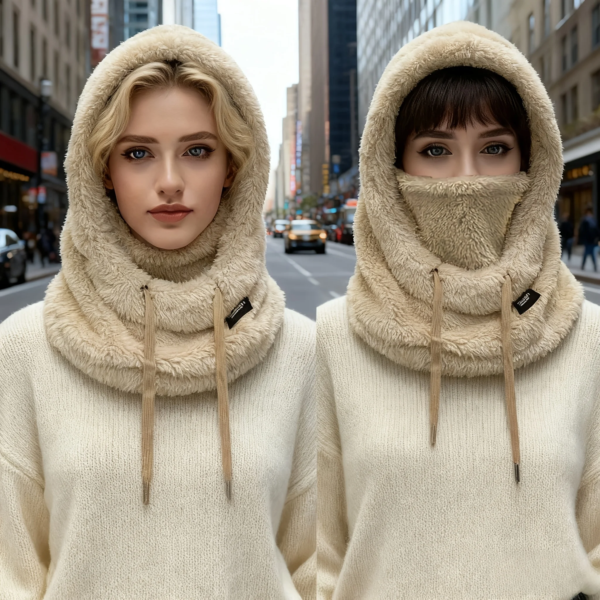 Winter Balaclava Hat Thickened Plush Windproof Warm Cycling Ski Mask Anti-Cold Thermal Adjustable Outdoor Sports Hooded Hat