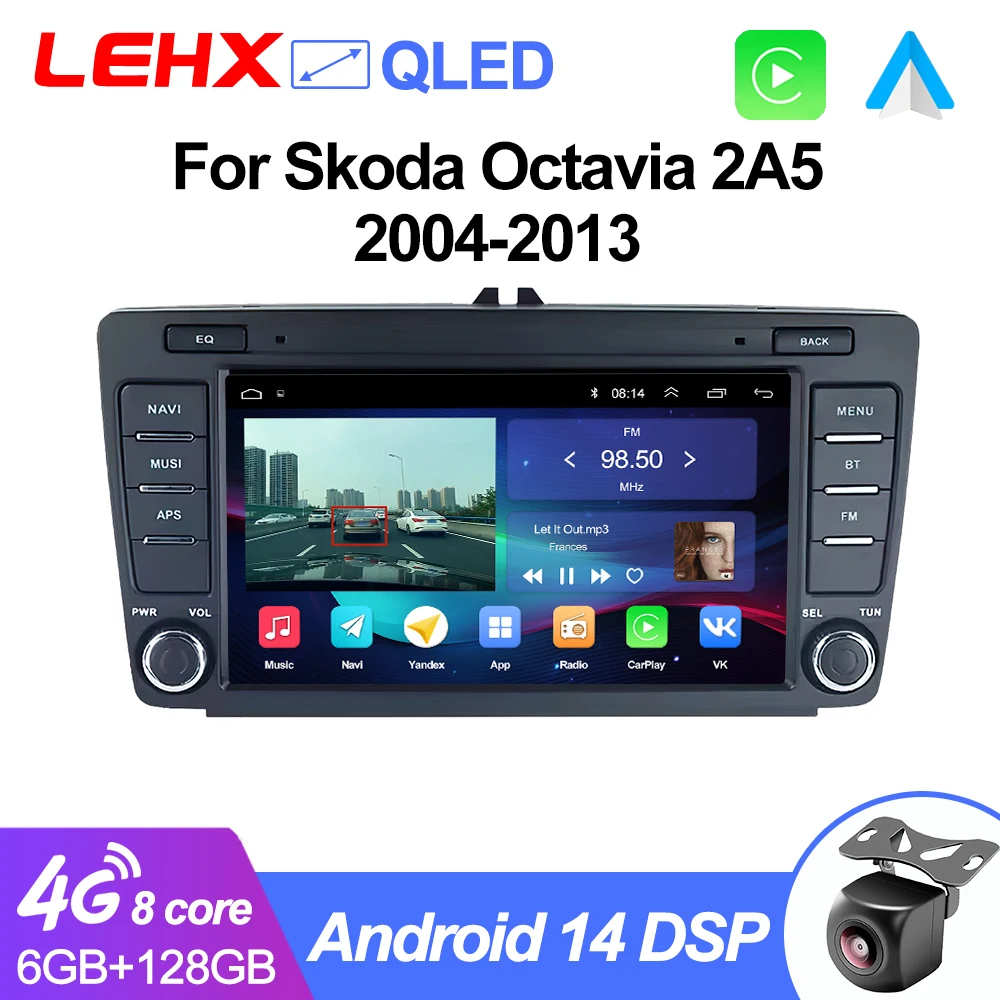 LEHX 2Din Carplay Android Auto 8 pulgadas para Skoda Octavia 2 A5 2004-2013 Radio de coche CarPlay navegación GPS WIFI unidad principal estéreo de coche 1