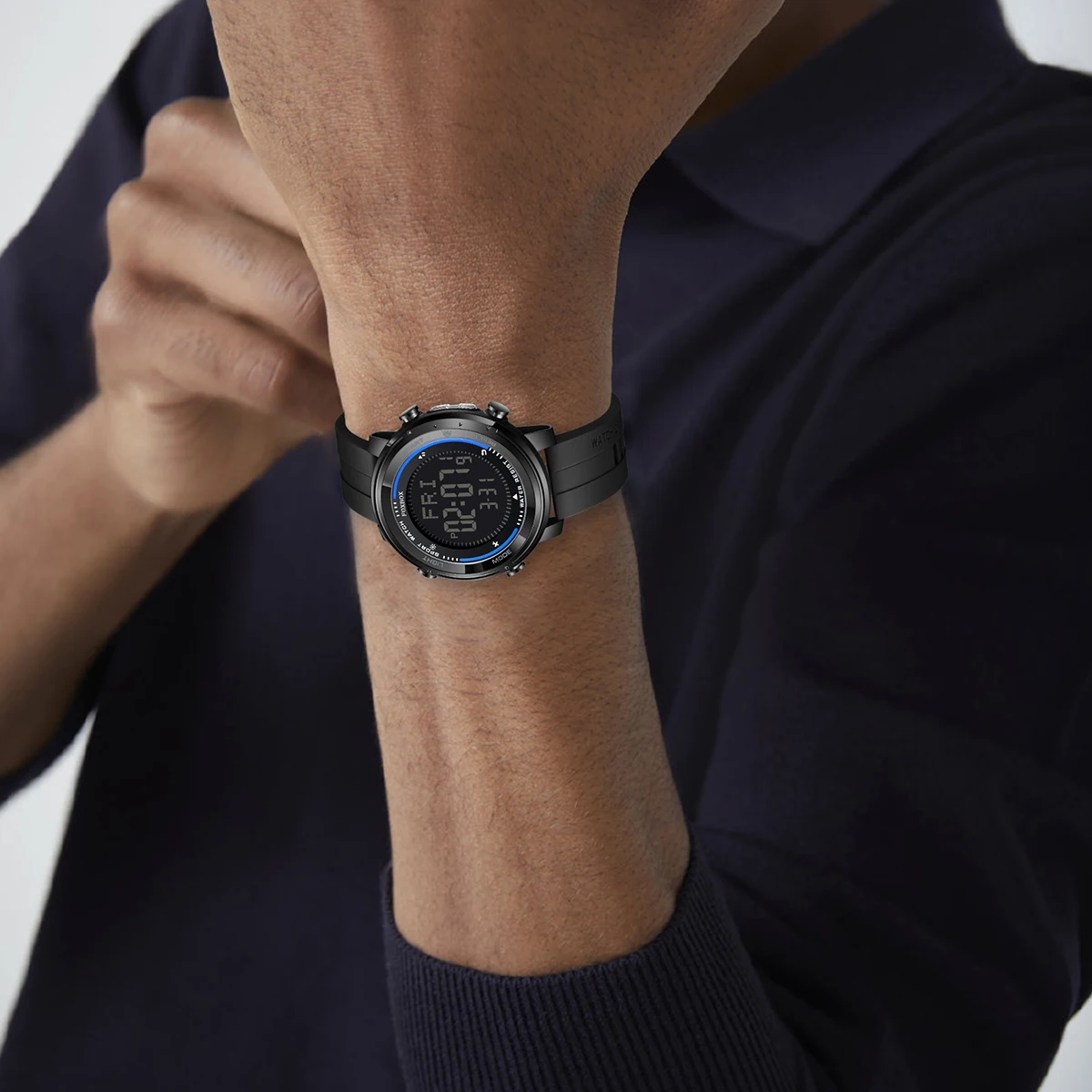 FOXBOX LED Alarm Backlight Waterproof Watch Men Fashion Analog Digital Watches For Men Black Silicone Luminous Quartz Men Watch