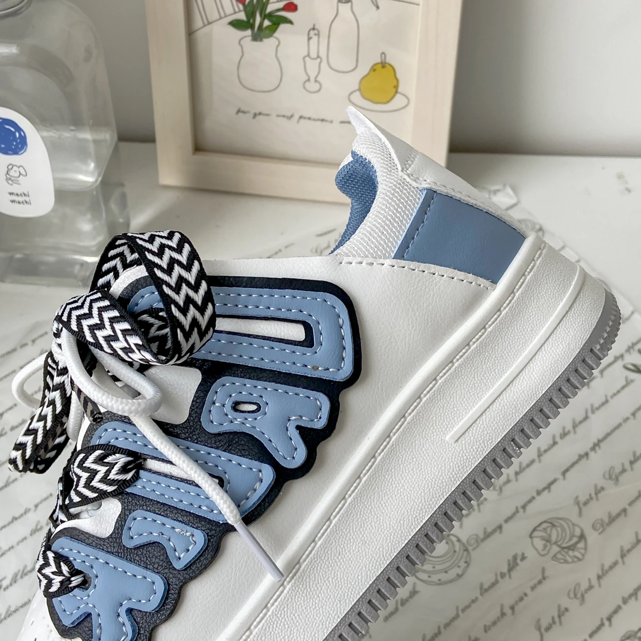 Spring New 2023 Women's Sneakers Haze Blue Love Breathable Students Casual Sports Shoes Women Couple Borads Shoes