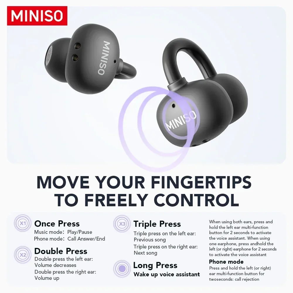MINISO MS199 Earphones Bluetooth V6 AI Translator Earbuds OWS
