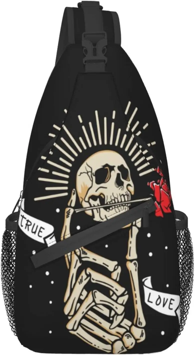 

Сумка-слинг для мужчин и женщин, дорожный рюкзак через плечо с принтом скелета, черепа, розы, цветов, для пешего туризма