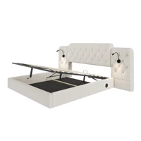 Современный каркас кровати LVHOM 160 x 200 см с длинным изголовьем, бархатной тканью, USB-портами и местом для хранения. — изображение 3