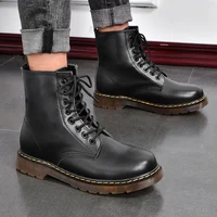Men Genuine Leather Classic Six Hole Boots Fashion British Style Riding Short Ankle Boots Outdoor Boots Size 35-48 Women's Boot
