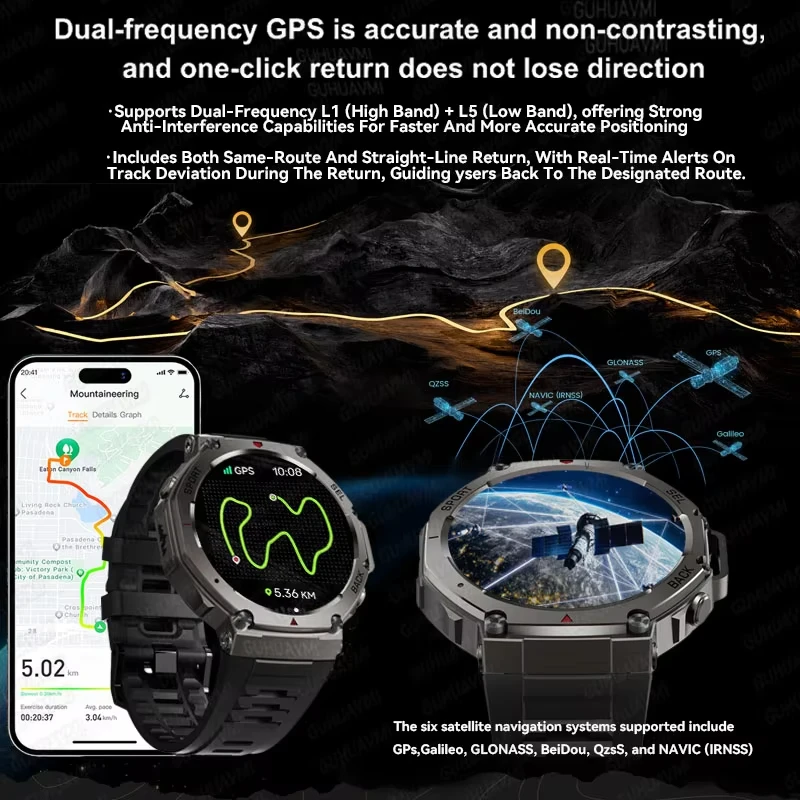 GPS Smart Watch Men 5ATM IP69K Waterproof Built-in Dual-band GNSS Compass Altimeter Barometric Military Sport Smartwatch smart watch