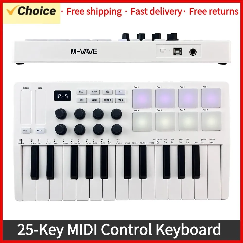 25-Key MIDI Control Keyboard Mini USB MIDI Controller 25 Velocity Sensitive Keys 8 RGB Backlit Pads 8 Knobs