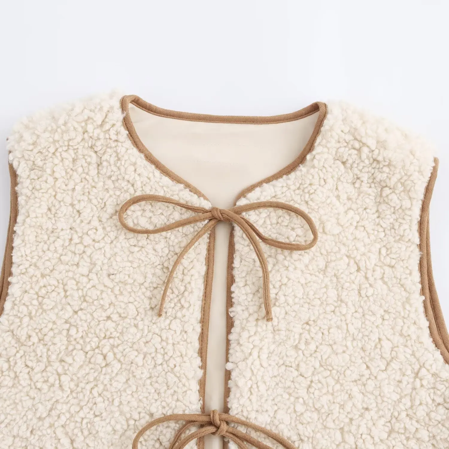 Women's Fleece Vest Casual Cute Butterfly Knot Pullover Top Female O-Neck With Pocket Loose Warm Autumn Winter Leisure Vest Coat