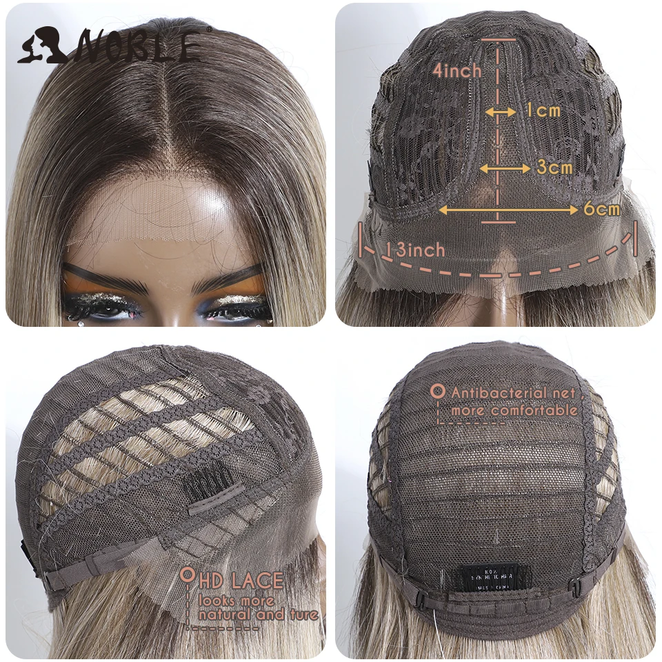 Noble Synthetic Lace Front Wig Lace Part Wig Long 28 Inch Cosplay Blonde Ombre for Women Synthetic