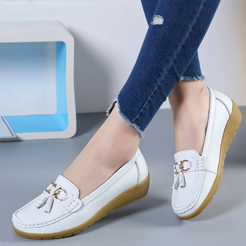 Spring Women's Shoes Fashion Casual Shoes Genuine Leather Elegant Women's Low Heel Shoes Brand Women's Flat Shoes Sports Shoes