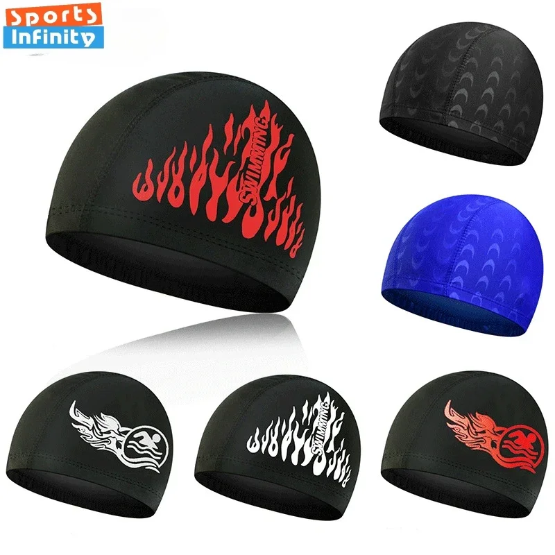 Fashion Adult Swim Cap Unisex Flame Printed Swimming Cap Comfortable Non Slip Fabric Swimming Caps Swimming Accessories 6