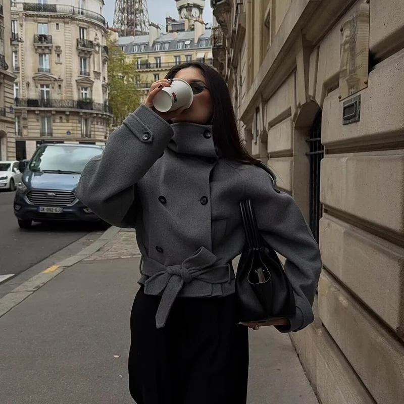 Women Woolen Jacket 2025 Autumn Winter Lapel Long Sleeve Women's Coat Zipper Loose Female Casual Outerwear Retro Lady Tops ﻿