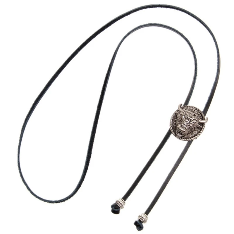 

Mens Leather Cow Head Bolo Tie Necklace Jewelry Western Cowboy Fashion Men