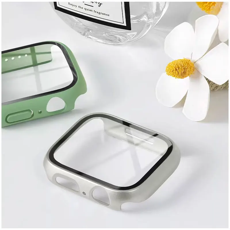 Matte Hard PC Bumper Case with Tempered Glass Screen Protector for Apple Watch Accessories