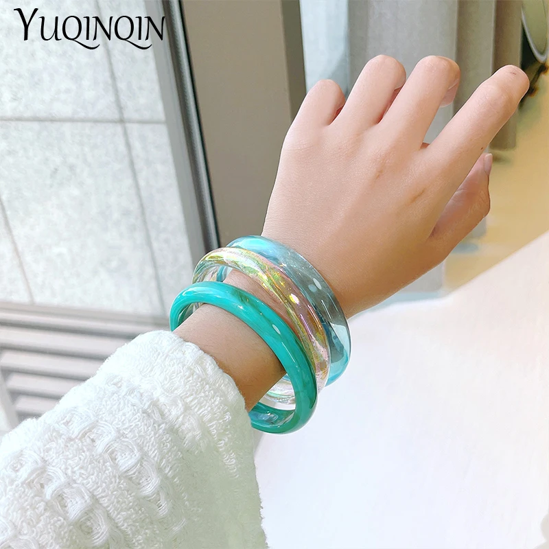 Vintage Resin Acrylic Bangle Bracelet Set for Women Jewelry with Charms 3pcs bangle bracelet