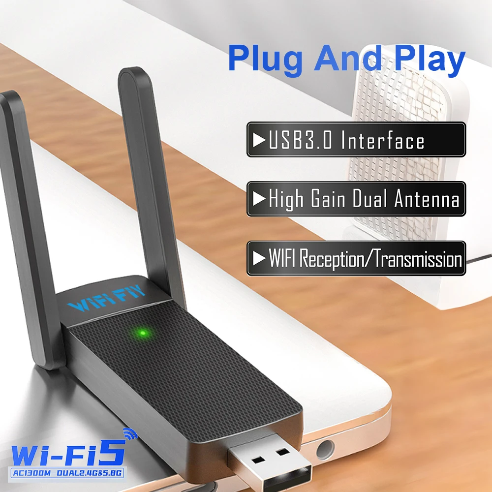 WALRAM 1300Mbps USB WiFi 어댑터 AC1300 WiFi 5 이더넷 네트워크 카드 PC WiFi 수신기 용 듀얼 밴드 5G 2.4G USB3.0 WiFi 동글
