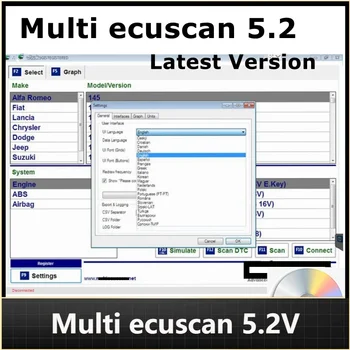 Il nuovo software scanner multiecuscan V5.2 registrato per Fiat/Chrysler/Dodge/Jeep/Suzuki funziona con lo strumento diagnostico ELM327 / OBD II