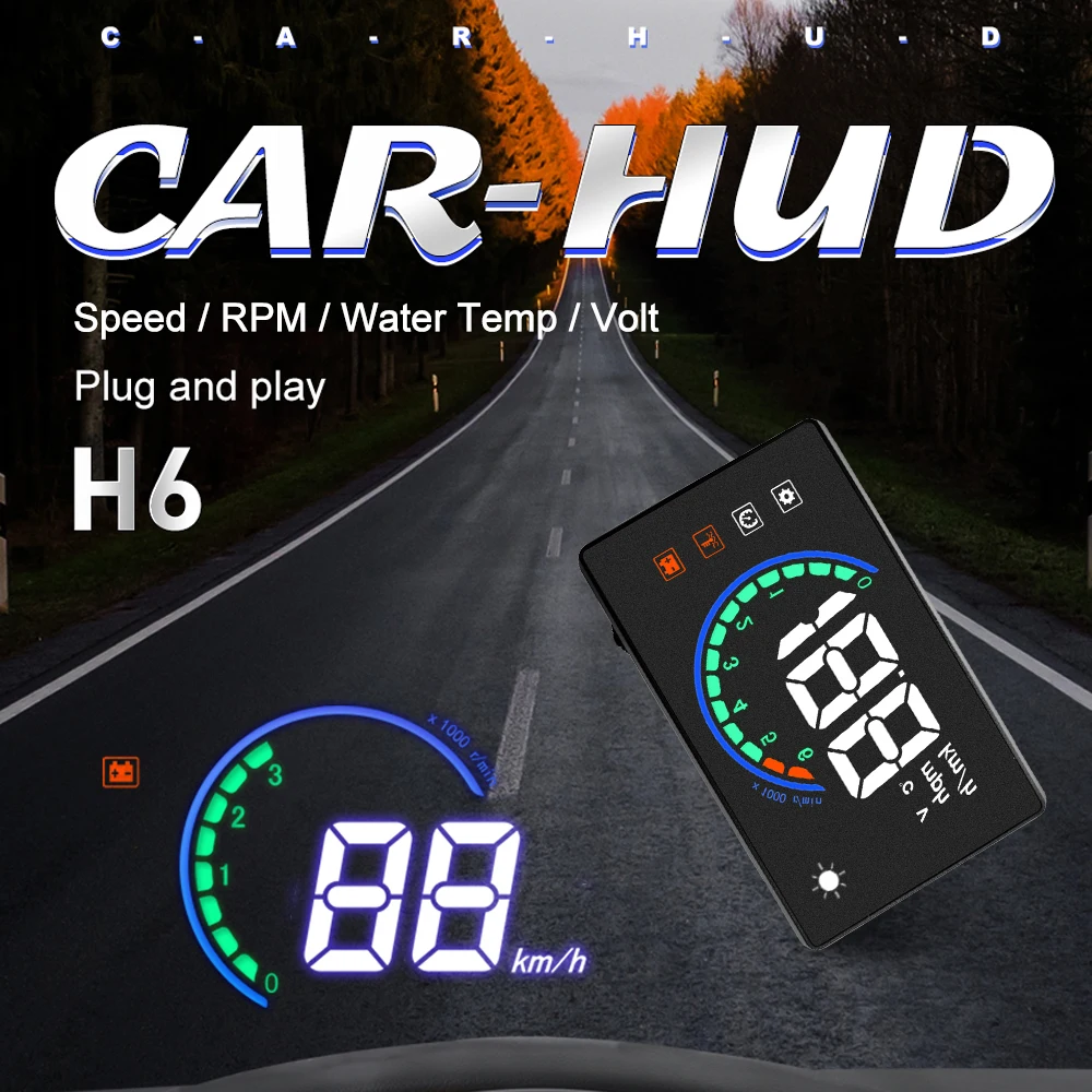 

H6 Hud Obd2 Head Up Display Car Speedometer RPM Volt Windshield Projector for Car Electronic Accessories Gadgets Overspeed Alarm