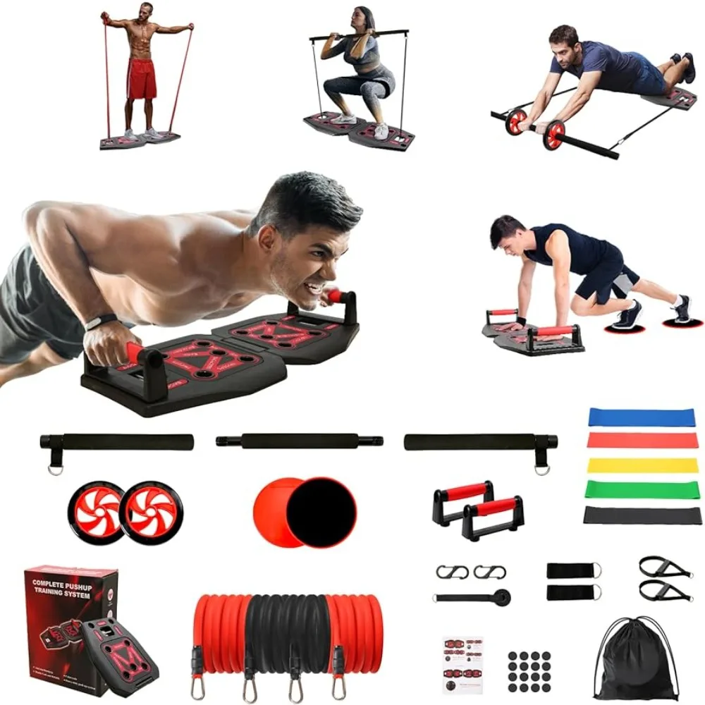 

Home Gym Equipment with 16 Fitness Accessories, Portable Workout Equipment with Pilates Bars, Resistance Bands