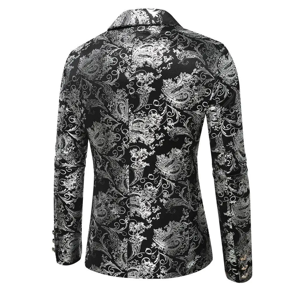 Printed Men Suit Jacket Single Button Fashion Man Clothes Nightclub DJ Singer Stage Casual Gold Silver Male Slim Fit Blazer Coat