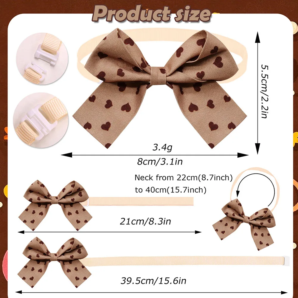 10PCS Heart Print Dog Bow Ties Adjustable Puppy Bowties Small Pet Bows Collars For Dogs and Cats Fashion Dog Grooming Supplies 2