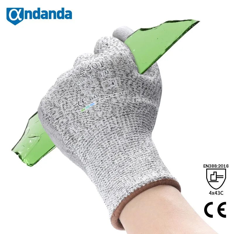 Andanda 1Pair Work Gloves Leavel 5 PU Palm Dipped Coated Cut Resistant Gloves Anti-Cut Safety Work Gloves Cut Security Supply andanda 1 pair anti cut proof gloves 13 gauge cut resistant level 5 en388 hppe pu glove with thumb reinforcement working gloves