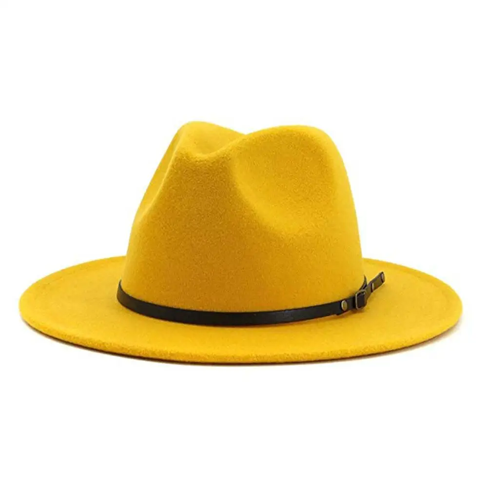 

Trendy Men Hat Vintage Simple Style Trilby Cap Wide Brim Solid Color Jazz Cap for Daily Wear