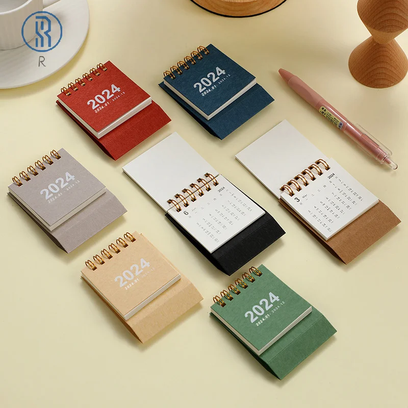 Refreshing Simple Solid Color 2024 Mini Portable Desktop Paper Calendar Creative Table Coil Calendar Office Desk Decoration