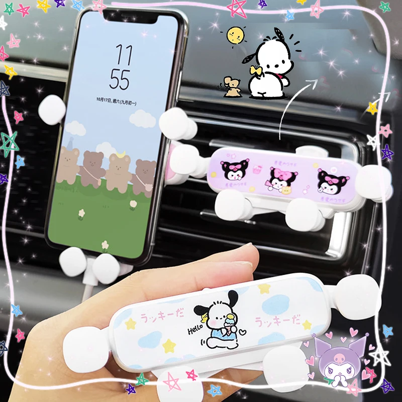 

Sanrioed Car Phone Holder Kawaii Convenient Navigation Air Outlet Anime Kuromi Pochacco Cinnamoroll Cute Girls Gift Lovely