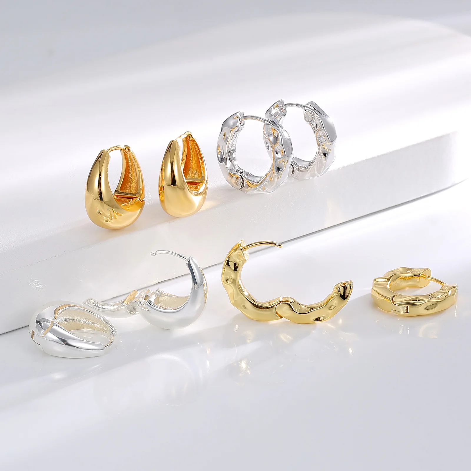 6 Pairs Chunky Hoop Earrings Set 14K Gold Silver Irregular Jewelry Lightweight Earring Gifts for Women Girls