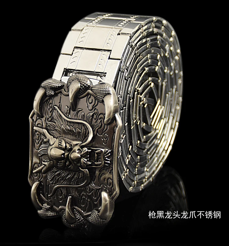 Men's belt Stainless steel Belt Retro Dragon metal Belt Gold Color Charm Belt Hip Hop Punk Strap self-defense luxury Belt male formal belt for men