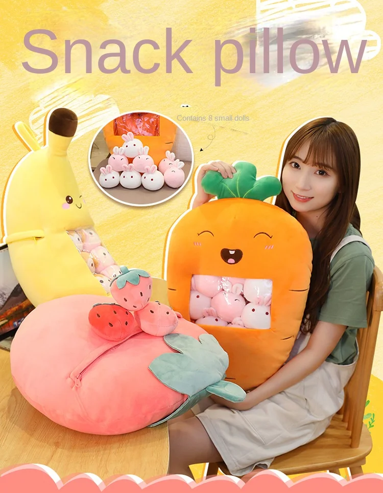 Oreiller Peluche Snack Avec 8 Petits Chats Amovibles - Forme Pudding, Décoration Mignonne, Cadeau Enfant